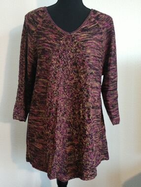 Studio Works Multicolor Knit V-Neck Tunic - Purple, Pink & Gold